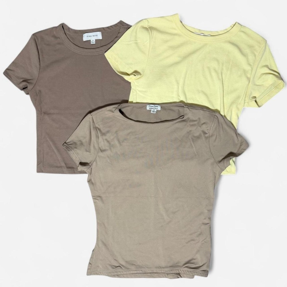 Pink Rose Faded Rose Essentials Crop Tops Bundle Brown Yellow 3 Piece Womens M